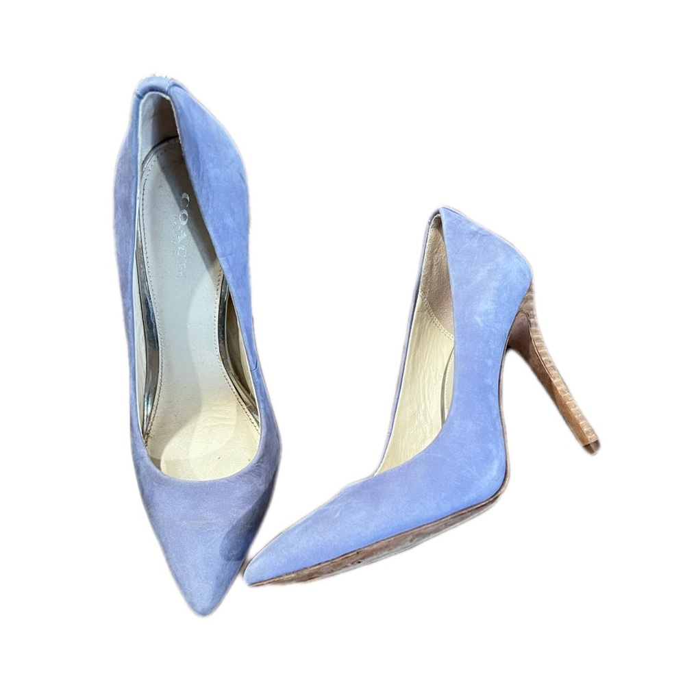 COACH PURPLE SUEDE PUMPS WITH WOOD HEEL